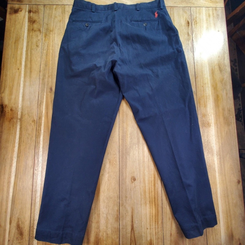 Vintage Polo Ralph Lauren Chino Pants Mens 35x30 Navy Blue Cotton Twill Logo - Picture 3 of 8